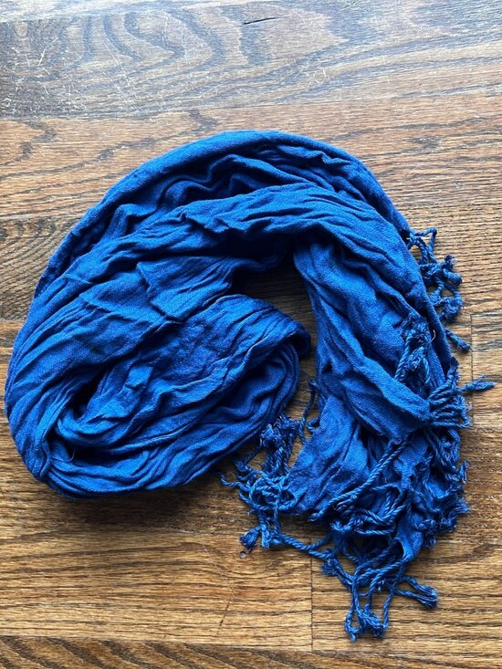 Accessories - Navy Blue Lightweight Scarf Fringe Crinkle Wrap O/S